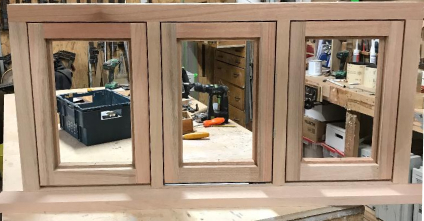 Wooden window frame in progressing